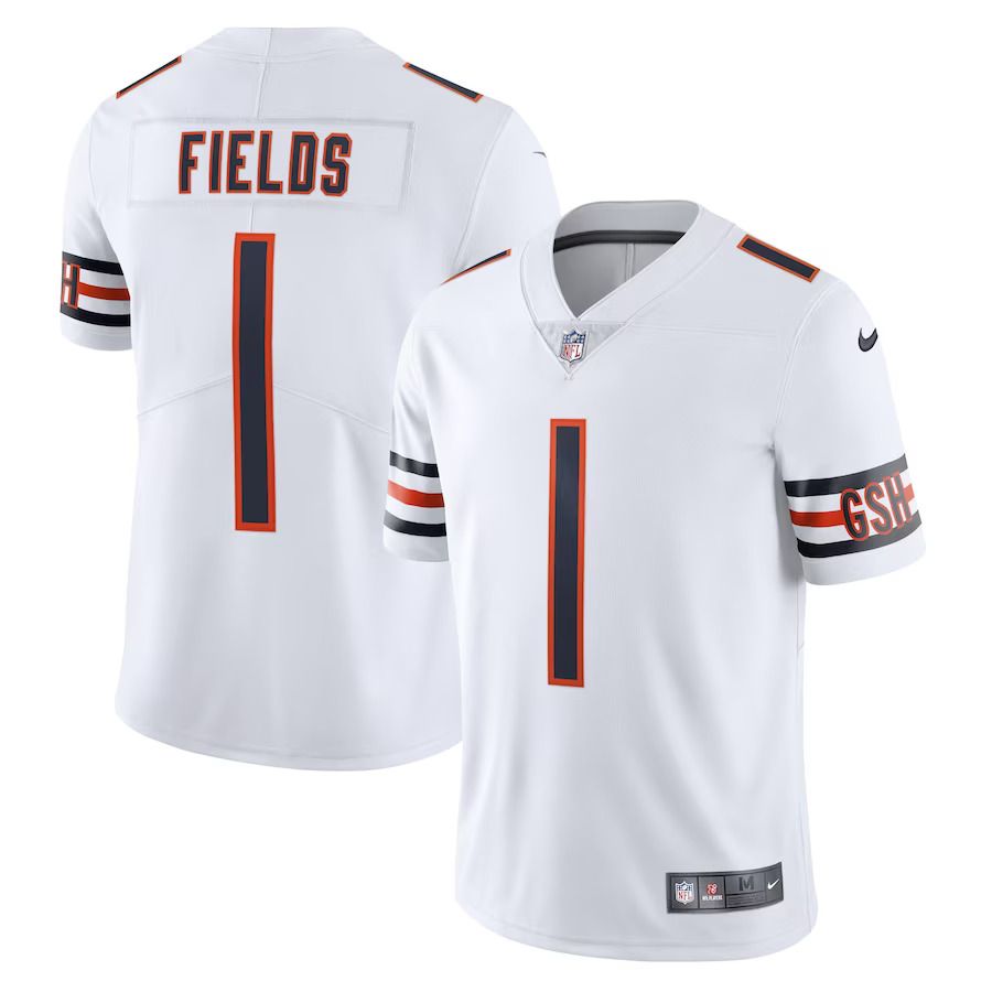 Men Chicago Bears #1 Justin Fields Nike White Vapor Limited NFL Jersey